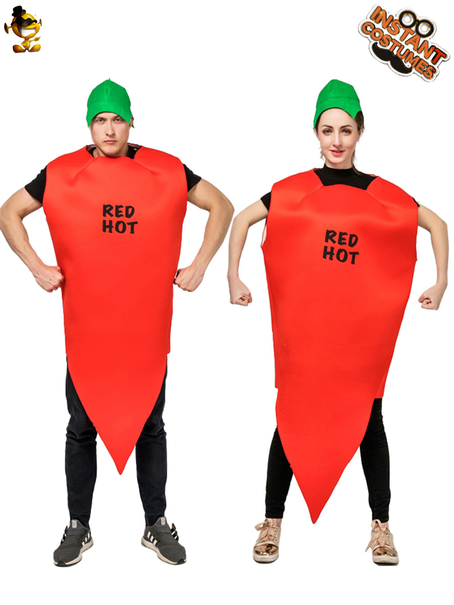 Halloween traje de la pareja de pimiento rojo mono con sombrero parodia etapa papel partido ropa