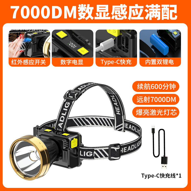 Nuevo LCD faro fuerte luz Super brillante carga resistencia super largo minero lámpara noche pesca inducción cabeza-montada linterna