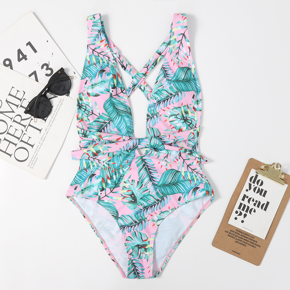182g Weight Sleeveless Sleeve Length Spandex, Polyester Fabric Type Swimming Occasion Ditsy Floral Pattern Women'S Gender Gradient Color, Pink, Red, Green Color Strappy Printed One-piece Sexy Swimsuit 无