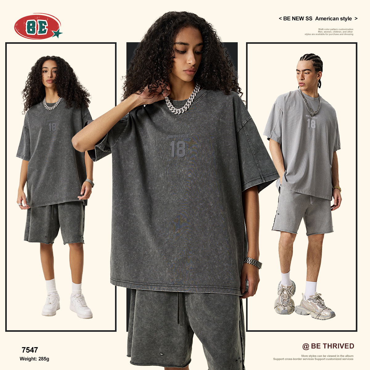 BE ropa de hombre | comercio exterior europeo y americano 3D bordado tridimensional retro marca de moda anticuado suelto vibe copo de nieve frito camiseta de manga corta hombres