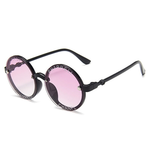 A stylish round cartoon animal children's sunglasses with English letters, featuring 100 frames without rims for trendy babies.
