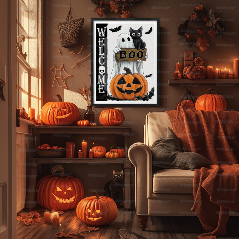 Mona Lisa real bordado cruzado Halloween calabaza fantasma gato negro nuevo lindo curar la decoración bordado a mano