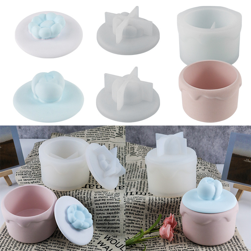 Yixing DIY Epoxy Mold New Arrival 3D Flower Storage Box, Aroma Candle & Candleholder, Gypsum Mold—Cross-Border