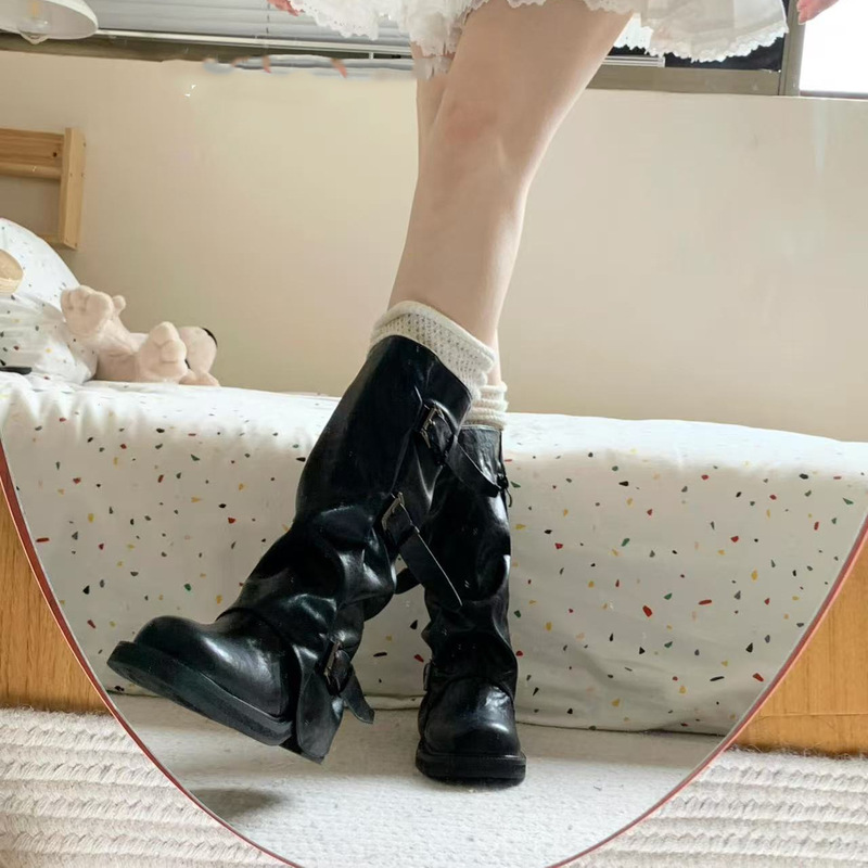 内增高中筒马丁靴女御姐不过膝长靴复古显瘦裤管堆堆靴美拉德靴子|undefined