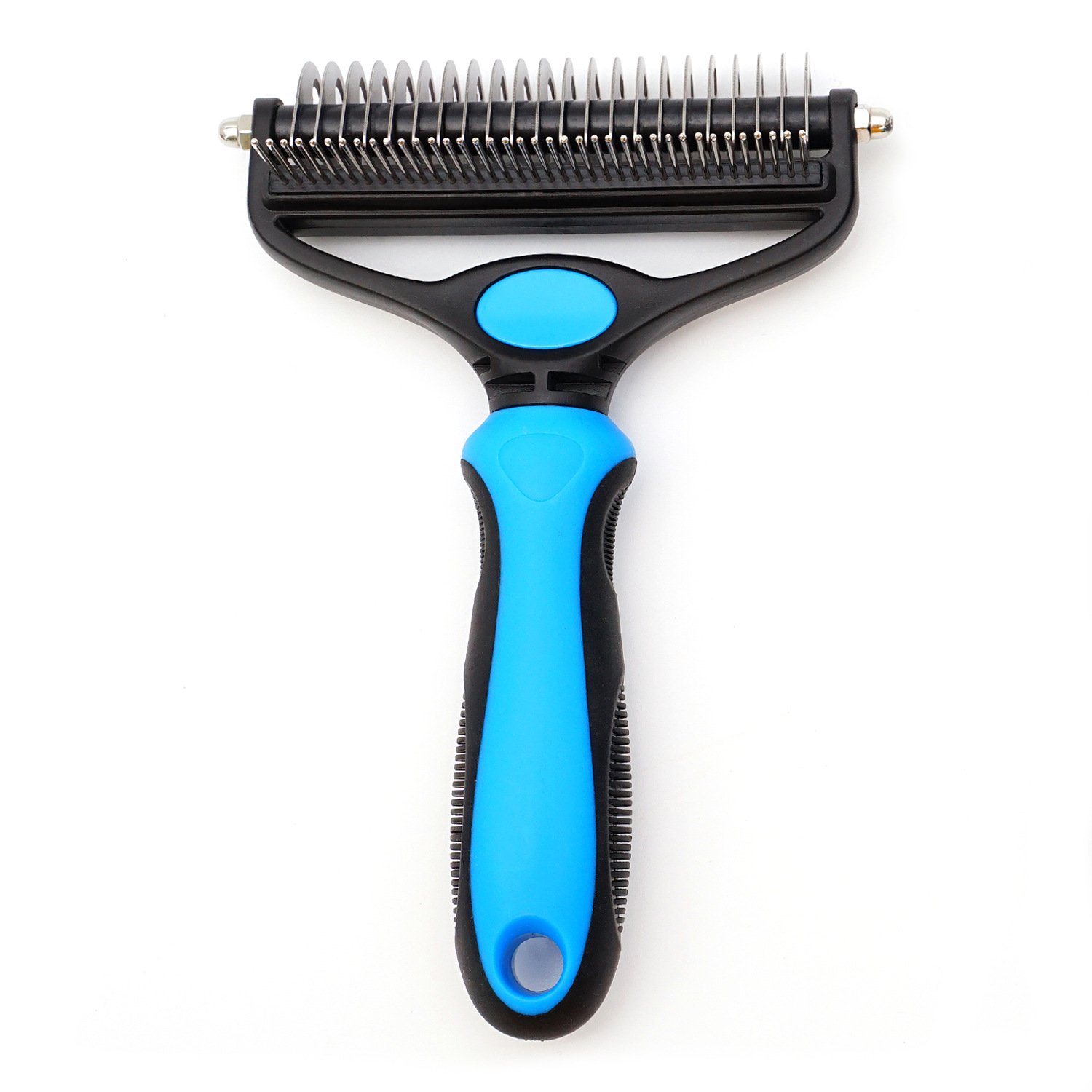 Personalizado nuevo perro peinado artefacto aguja peinado de acero inoxidable doble cara 2 en 1 suministros de peine de nodo abierto