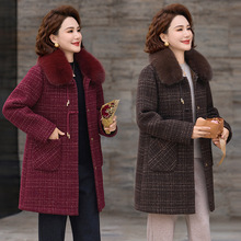 实体批发高档妈妈装加绒款毛呢大衣毛领可拆卸50岁中老年女厚外套