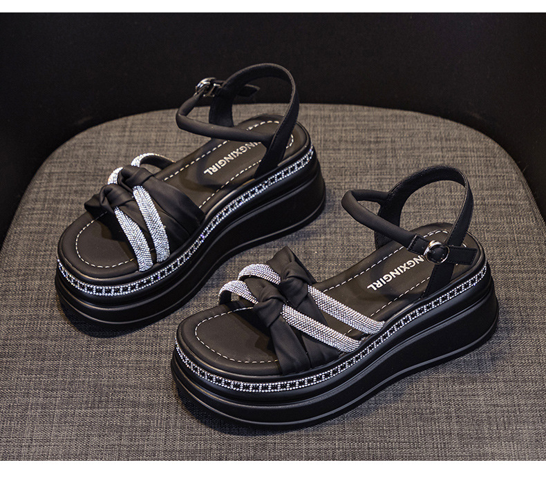Dép sandal nữ đế platform đính đá tăng chiều cao ẩn kiểu La Mã — M2369 màu bạc, M2369 màu be, M2369 màu đen chi tiết 29