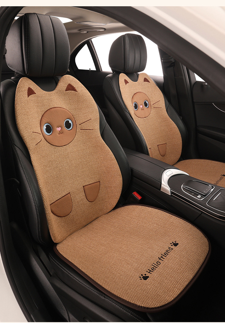 Car Seat Cushion, Universal for All Seasons, Linen Car Seat Cushion Cover, Full Cotton and Linen Breathable Female Car Cushion, Car Seat Cover Single Piece
