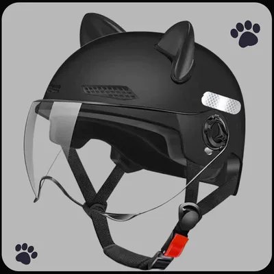 Winter Safety Helmet for Electric Vehicles, Motosiklet kaskı (dəbilqə) - 3c-matte-black-hd-transparent-short-mirror-black-ears-m101