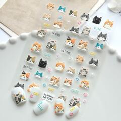 原创可爱猫咪美甲贴纸5D浮雕立体奶萌小猫diy指甲贴纸饰品 AA款