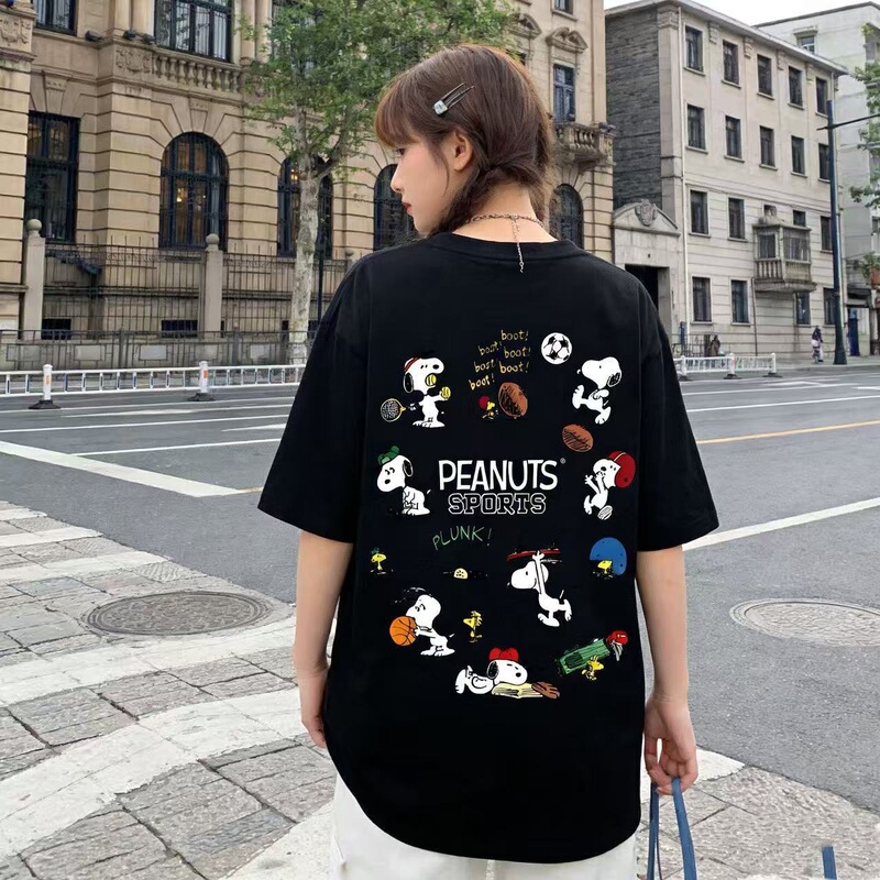 2026 New Peanuts Snoopy Cartoon Print Loose Cotton Short-Sleeved T-Shirt for Men and Women, Summer Fashion Trend for Couples