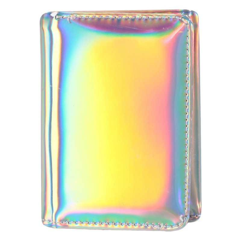 Versión coreana de la nueva personalidad simple moda color sólido gradiente láser triple clip de hierro multifuncional estudiante billetera corta mujer