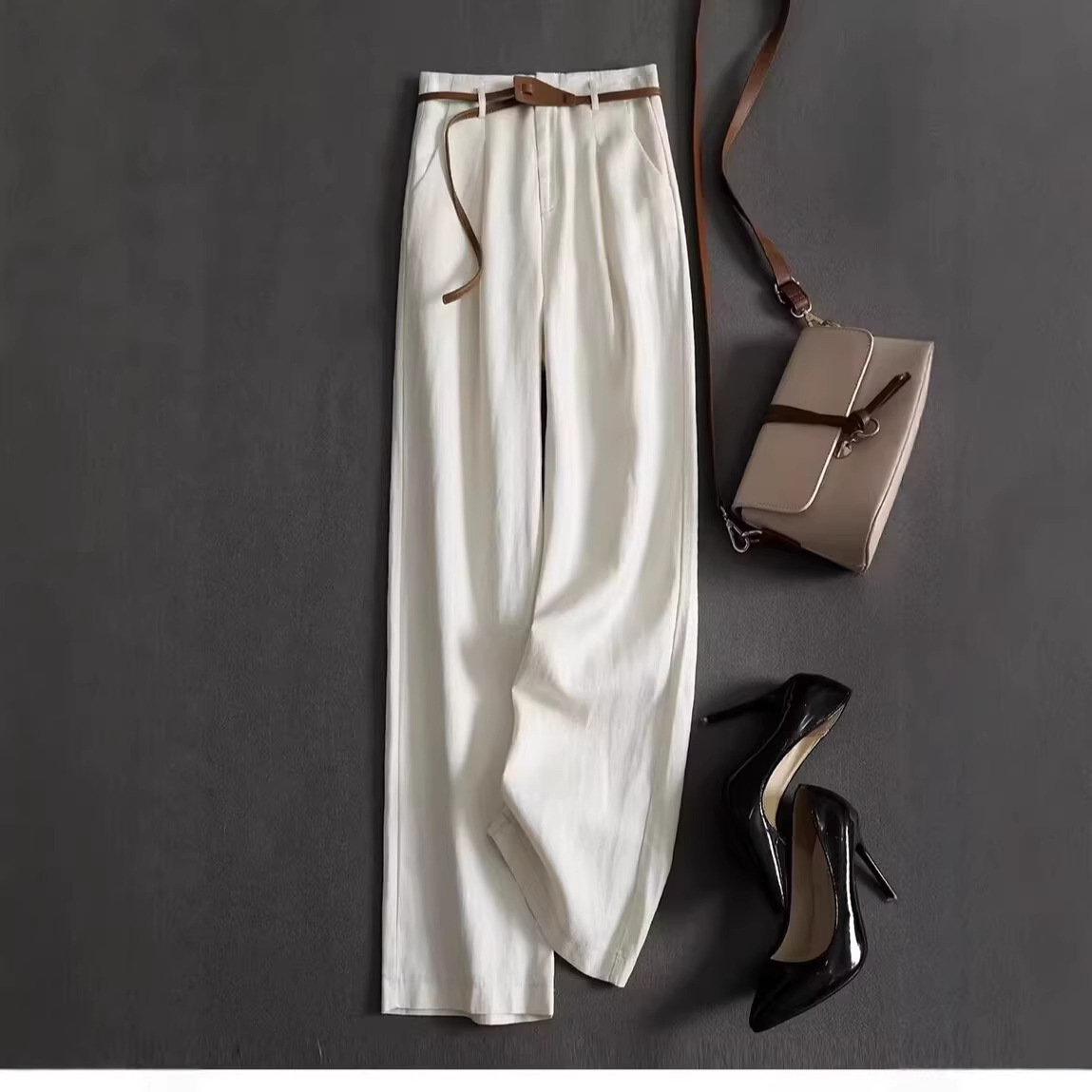 Quần culottes nữ ống rộng cạp cao chất liệu tencel linen cao cấp dáng suông thoải mái — màu trắng chi tiết 3