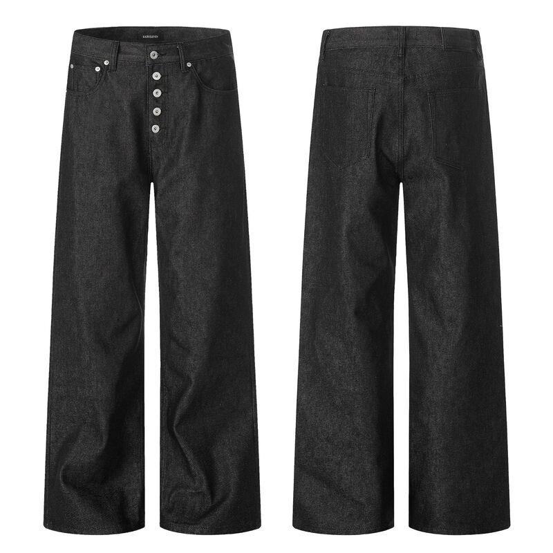 11Kn American Retro Raw Denim Black Straight-Leg Jeans for Men and Women, A-Line Version, Non-Fading, Five-Button Wide-Leg Casual Pants 11Kn American Retro Raw Denim Black Straight-Leg Jeans for Men and Women, A-Line Version, Non-Fading, Five-Button Wide-Leg Casual Pants