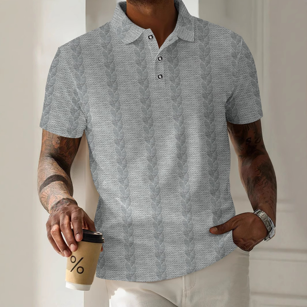 Men's Polo Shirt Cable Knit Jacquard Solid Colour Casual Top_voghion.com