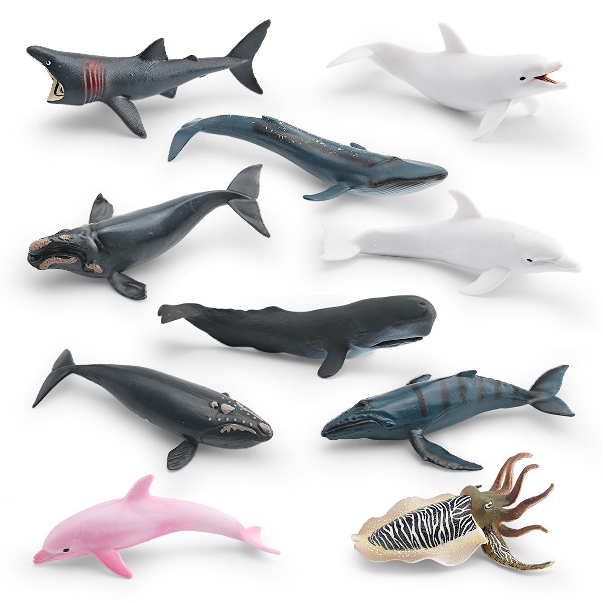 Simulación transfronteriza modelo de animales marinos cognitivo infantil tiburón ballena azul calamar ballena jorobada delfín decoración estática