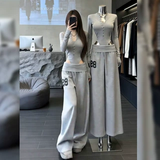 厂家直销修身连体上衣阔腿长裤女装2026春季新款辣妹休闲运动套装