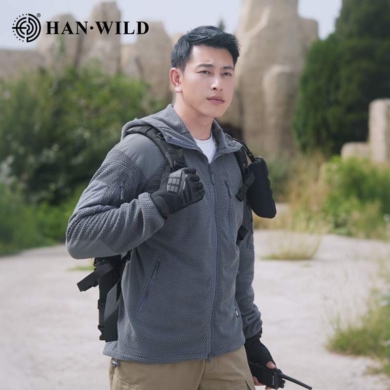 Hanye Polar Fleece Outdoor Sports Hooded Fleece Jacket Tactical Warm Coat Unisex Fleece Jacket Liner for Camping