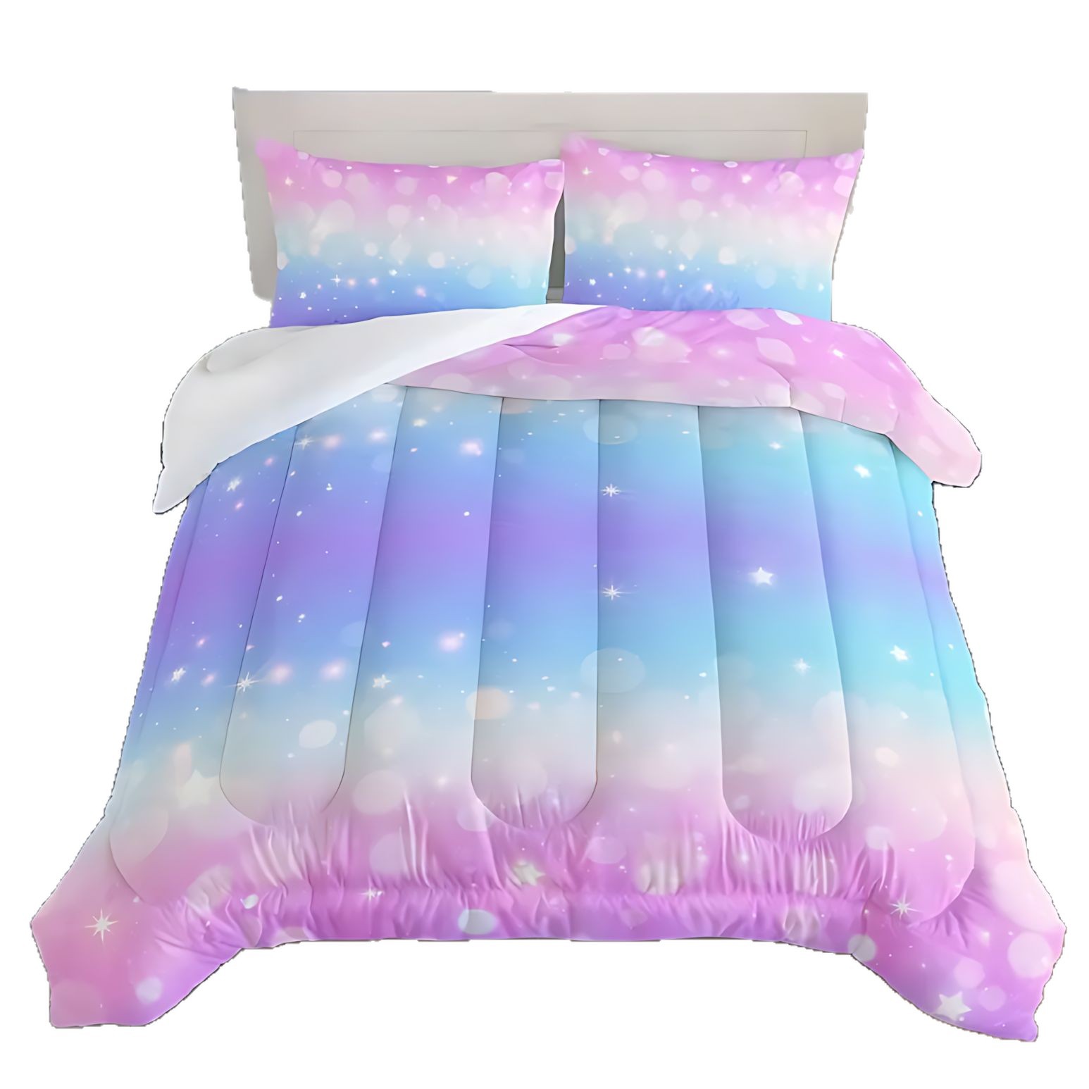 TEMU / JIT transfronterizo textil casero arco iris gradiente impresión digital 3D 180gms colchacha colchón conjunto de almohada se puede ajustar