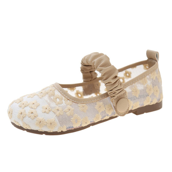 Flat Retro Translucent Ballet 2025 Spring and Autumn Single-layer Shoes Women's Flower Beige Slip-on New Soft Pea Shoes