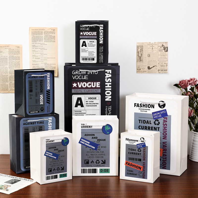 ins风海报主题礼品袋 生日礼物包装纸袋子简约英文加厚白卡手提袋