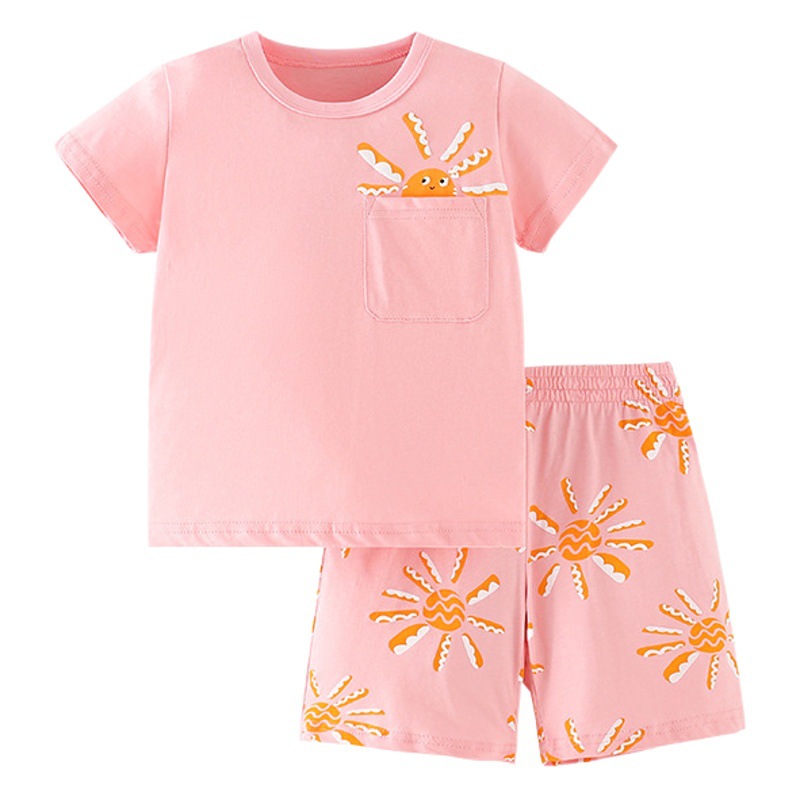 Malwee niñas traje de verano nuevos niños europeos y americanos de cuello redondo casual pantalones de manga corta traje de dos piezas para niños