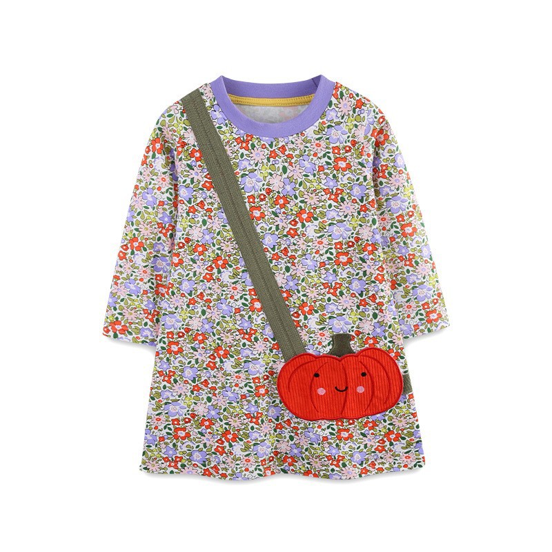 Otoño nuevo estilo vestido de niña parche de moda de estilo europeo y americano vestido de princesa para niños pequeños y medianos cuello redondo a rayas falda de manga larga para niños