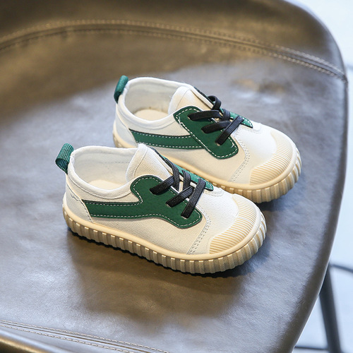 2024 Children's Shoes Boys Color Block Canvas Shoes Girls Baby Shoes White Shoes Wholesale Fashion Student Shoes Baotou Anti-Kick