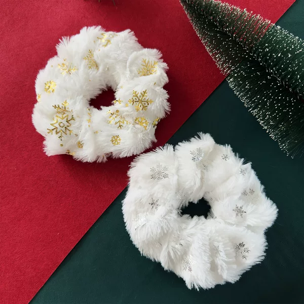 New Christmas Snowflake Plush Hair Band Hot Stamping High Elastic Hair Rope Women's Autumn and Winter Headband Holiday Hair Accessories