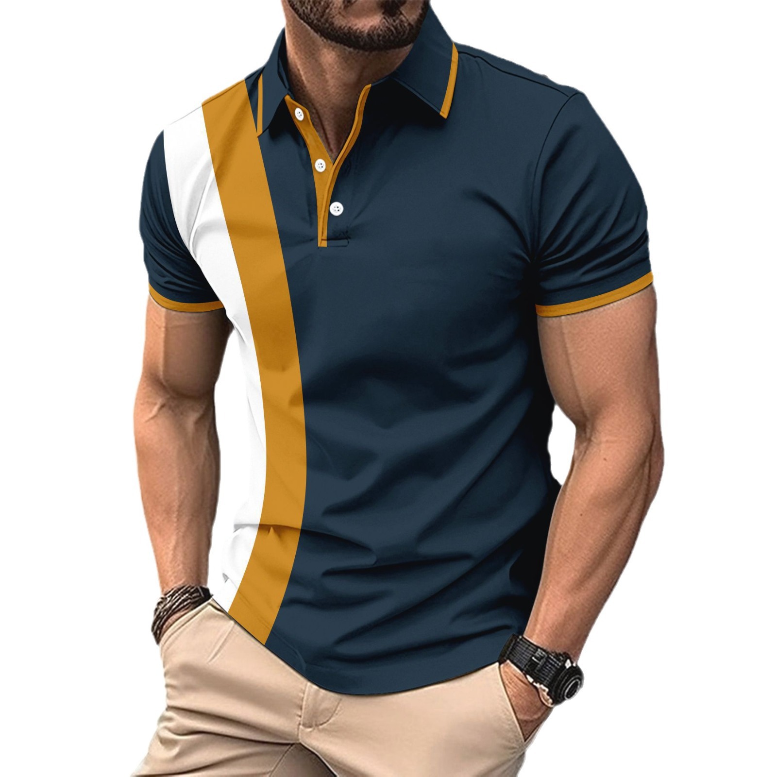 Los fabricantes de ropa para hombres venden al por mayor el ocio transfronterizo europeo y americano primavera y verano nuevo jersey con botones de impresión digital 3D camisa POLO de manga corta
