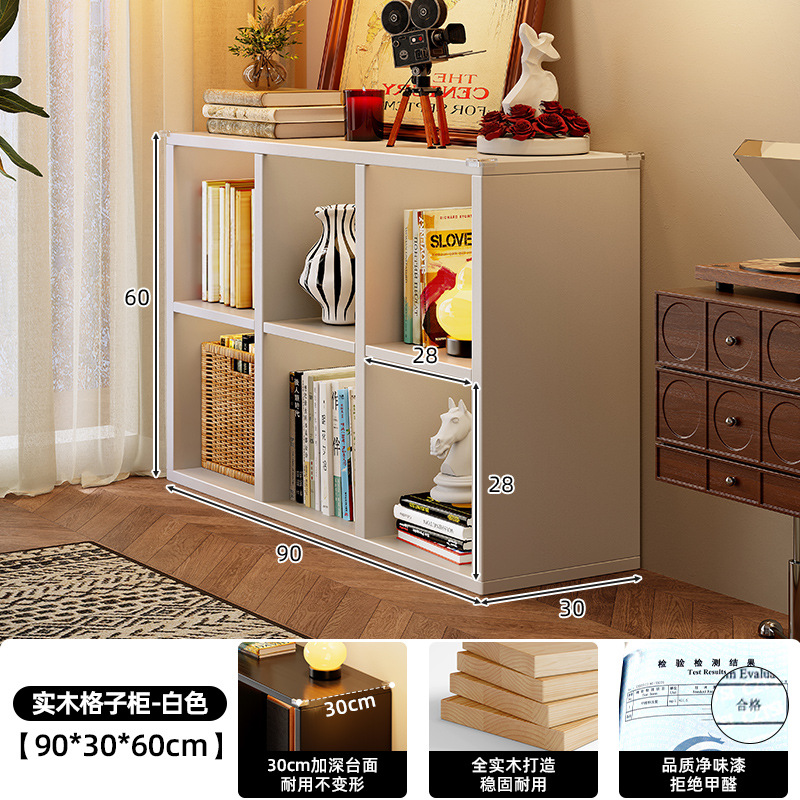 Estante de rejilla de madera maciza Estante de piso Estante de piso Sala de estar Almacenamiento simple Estante de exhibición Combinación libre Estantería corta