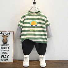 男童条纹长袖T恤2025春秋新款儿童圆领打底衫洋气中小童时髦上衣