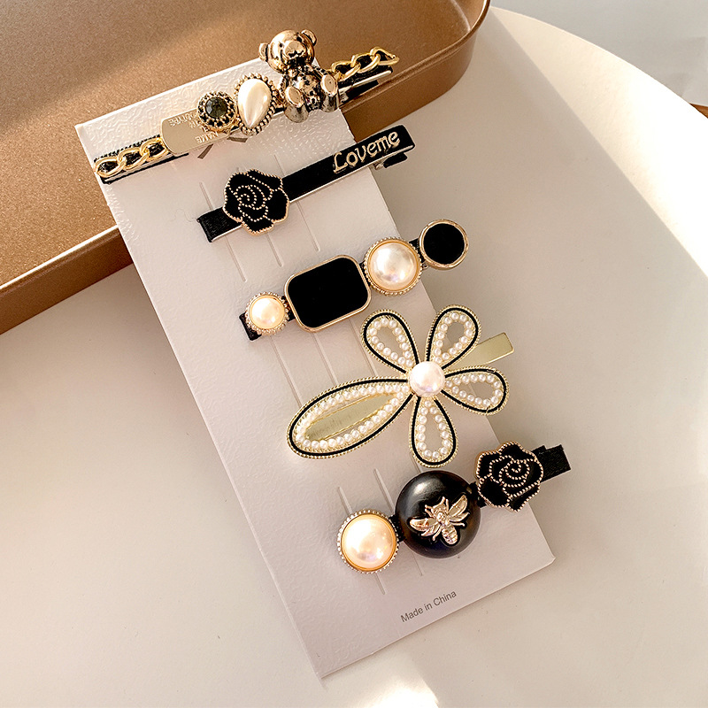 2024 perla celebridad de Internet horquilla estilo ins versión coreana de una palabra en la parte posterior de la cabeza horquilla flequillo chica accesorio para el cabello tocado