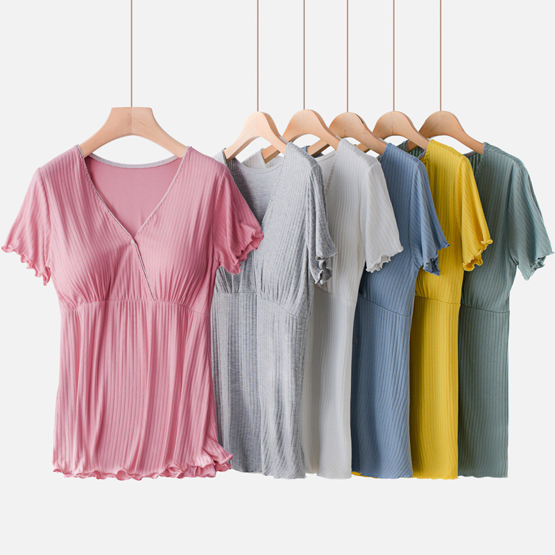授乳半袖半袖tシャツ妊婦パジャマ産後授乳上着|undefined