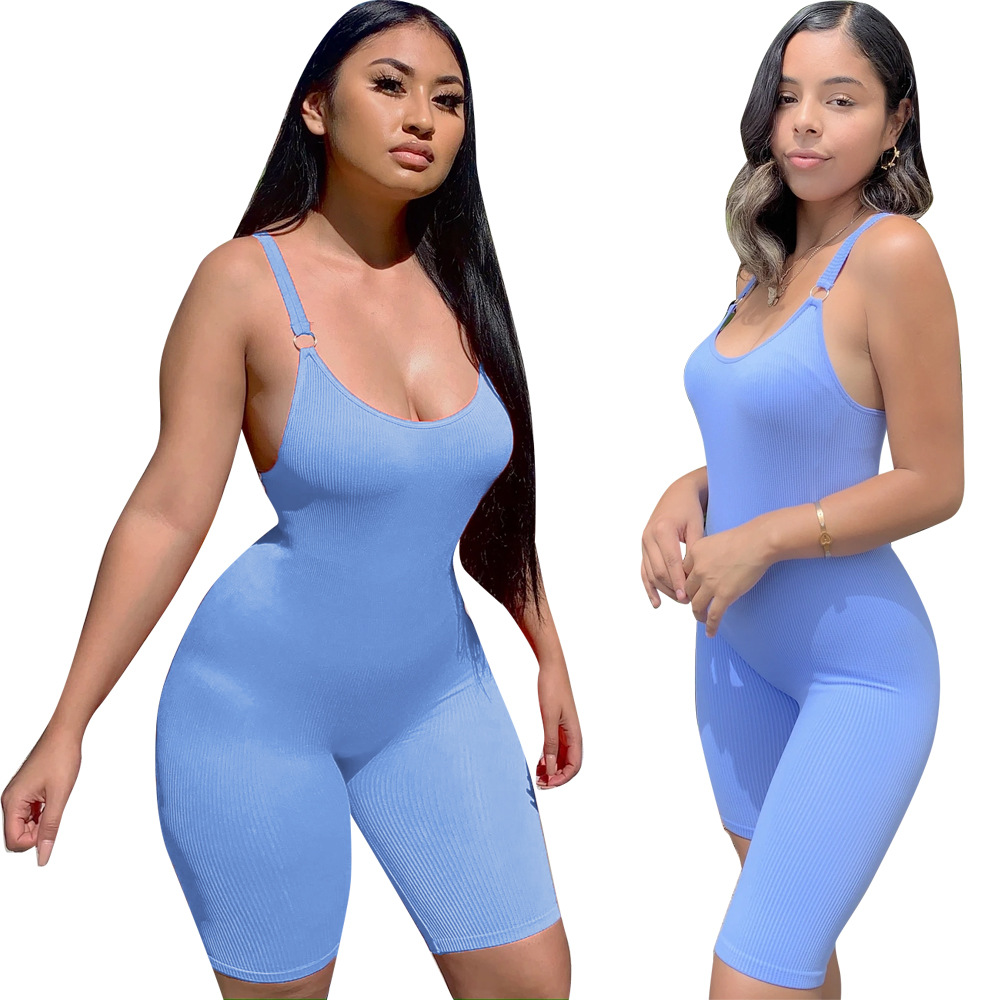 Damen Jumpsuit Mit Hoher Taille Ärmellos Gerippt Slim Fit Freizeit_voghion.com