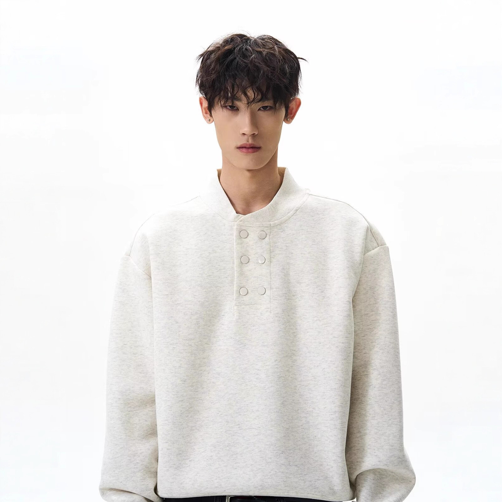 棒球领短款卫衣男2025秋冬新款美式双排扣长袖设计感宽松休闲上衣