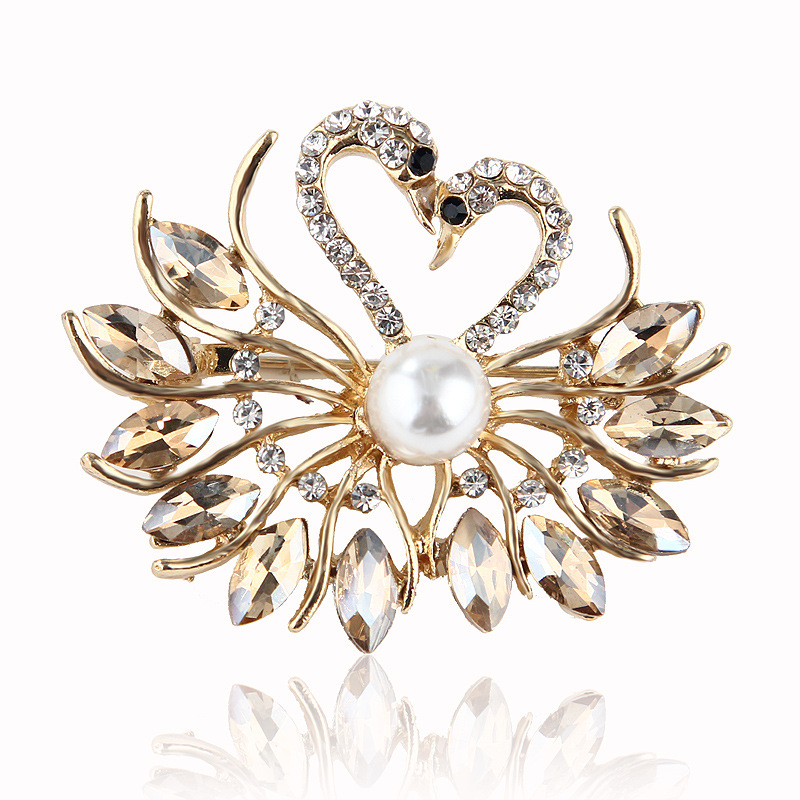 Kristall Perlen Schwan Brosche Elegantes Mode Accessoire_voghion.com