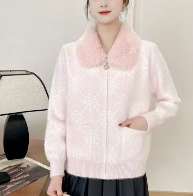 秋冬时尚撞色条纹棒球领拉链开衫毛衣女时尚通勤长袖针织衫外套|undefined