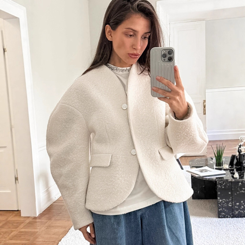 Cross-Border European and American Thick Woolen Coat for Women 2025 Autumn and Winter New Style Socialite Style Thick Woolen Tweed Top