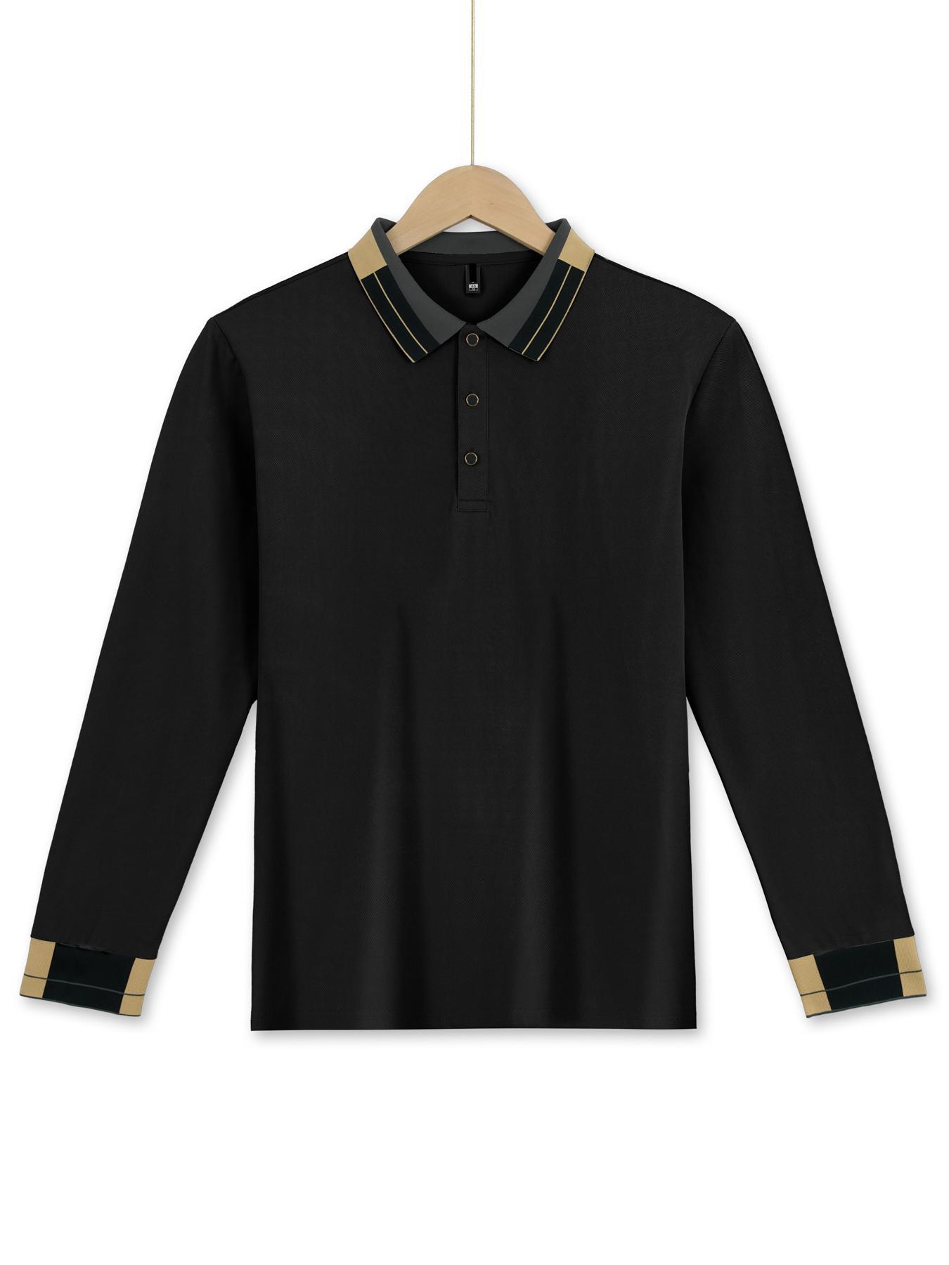 Cross-Border European And American Long Sleeve Turn-Down Collar Men's T-Shirt Waffle Solid Color Button Casual_voghion.com