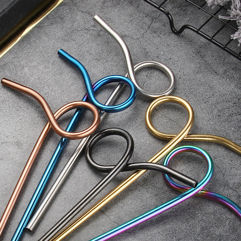 9-inch Creative Art Straw, 304 Stainless Steel Bent Straw, New Style Bar Cocktail Straw Wholesale