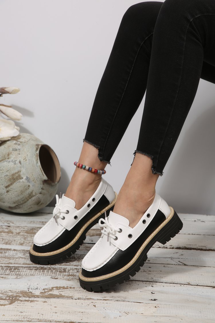 Damesloafers in grote maten met vetersluiting, kleurblokken, casual, lente, nieuwe stijl, enkelschoenen_voghion.com