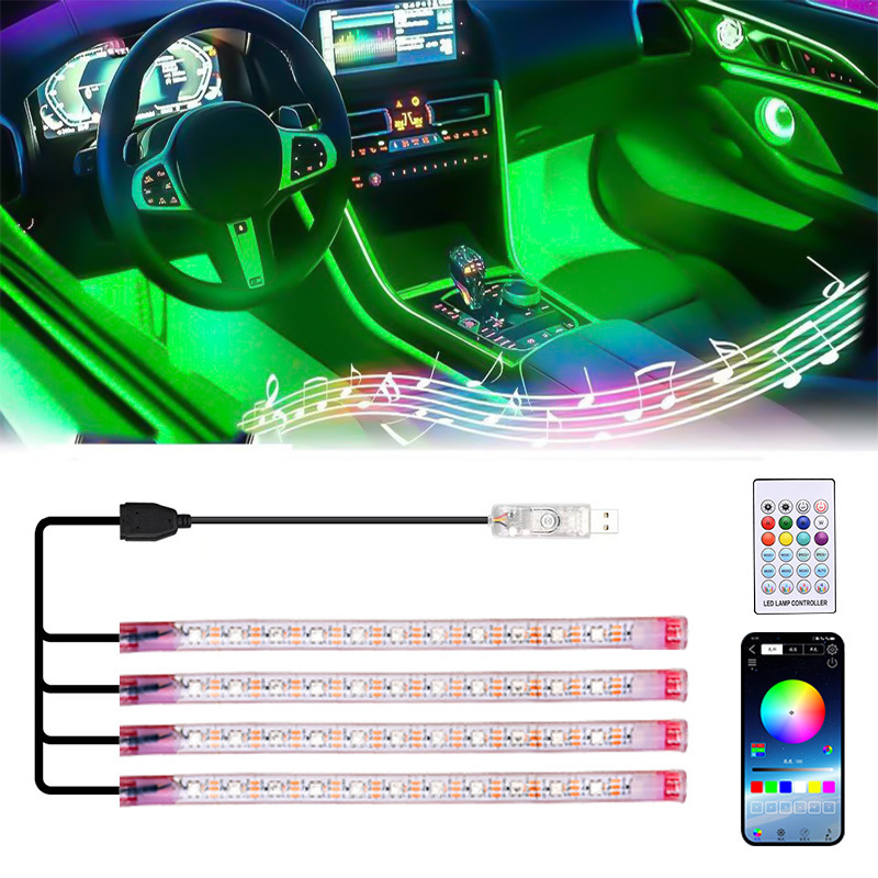 Coche USB Symphony luz ambiental para pies tira de luz decorativa LED de coche luz de ritmo de música de control remoto