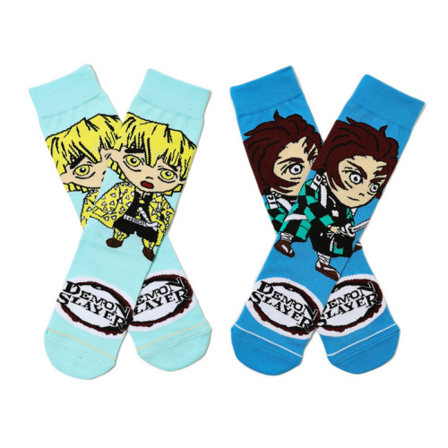 Men's cartoon mid-calf women's cotton socks manga socks long-tube anime cross-border trend wholesale men's socks Demon Slayer Demon Slayer socks