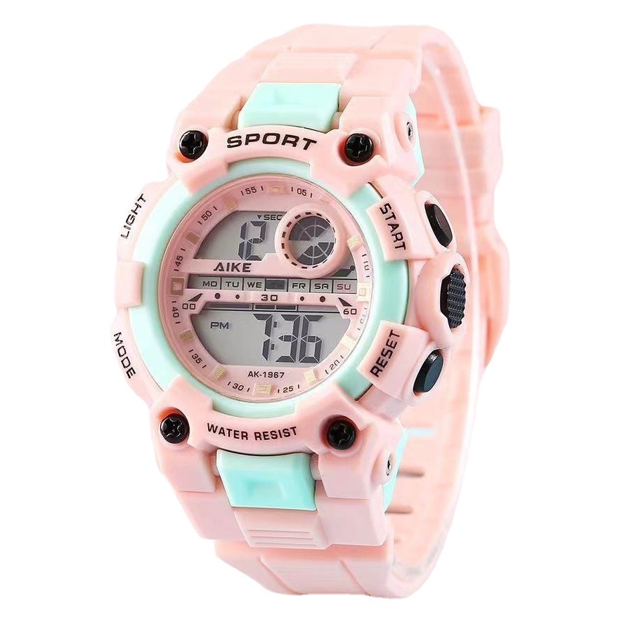 AIKE19679 estilo deportivo reloj electrónico luminoso para hombres y mujeres reloj impermeable para estudiantes al por mayor amor grabado transparente caja independiente