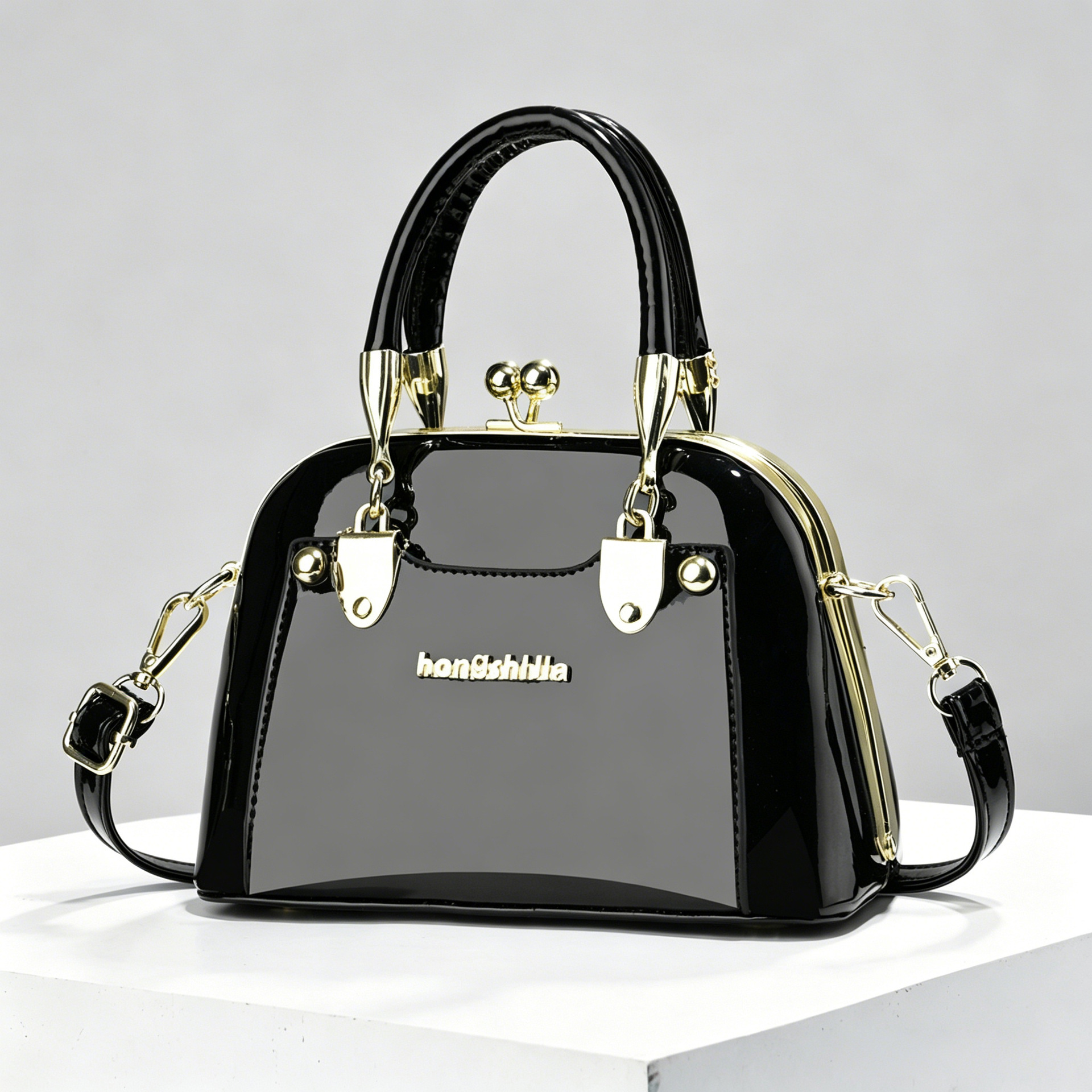 2026 nuevo retro oro fijo bolso de mano concha de mujer ligero lujoso bolso de cuero brillante temperamento transfronterizo bolso de hombro de mujer image 6