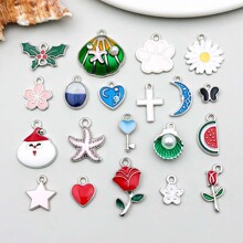 1个新款彩色滴油合金玫瑰花小雏菊吊坠挂件diy手链项链饰品配件