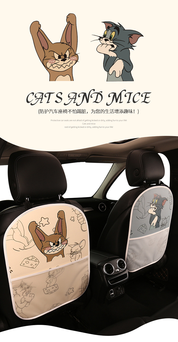 Tom and Jerry Cartoon Car Seat Back Anti-Kick Pad Car Seat Back Anti-Fouling Pad Anti-Dirty Pad with Storage Bag