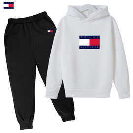 跨境儿童卫衣套装冬季加绒保暖连帽衫运动衫两件套休闲运动套装