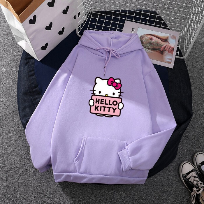 Cross-Border New Hello Kitty Jacket Sweatshirt Women's Autumn and Winter Loose Velvet Hooded Top Winter Velvet